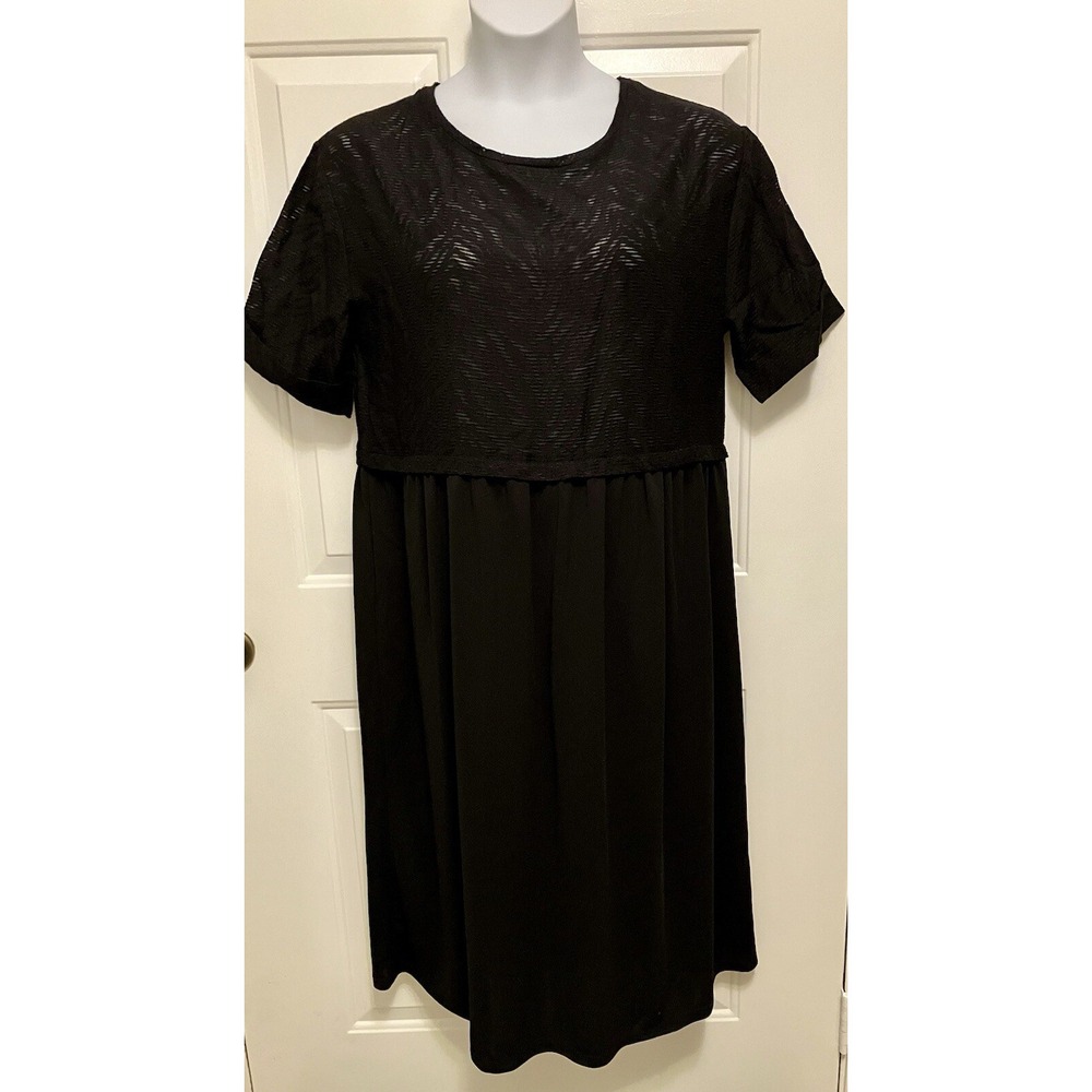 NWT‎ ZARA Womens Dress XL Black Short Sleeved Midi Lightweight A Line